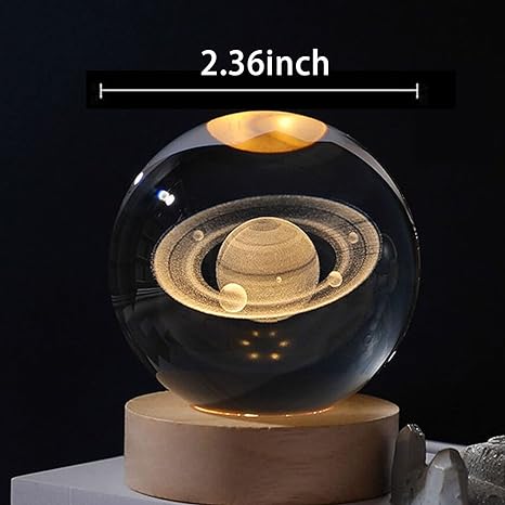 3D Crystal Saturn With Warm Led with Wood Base